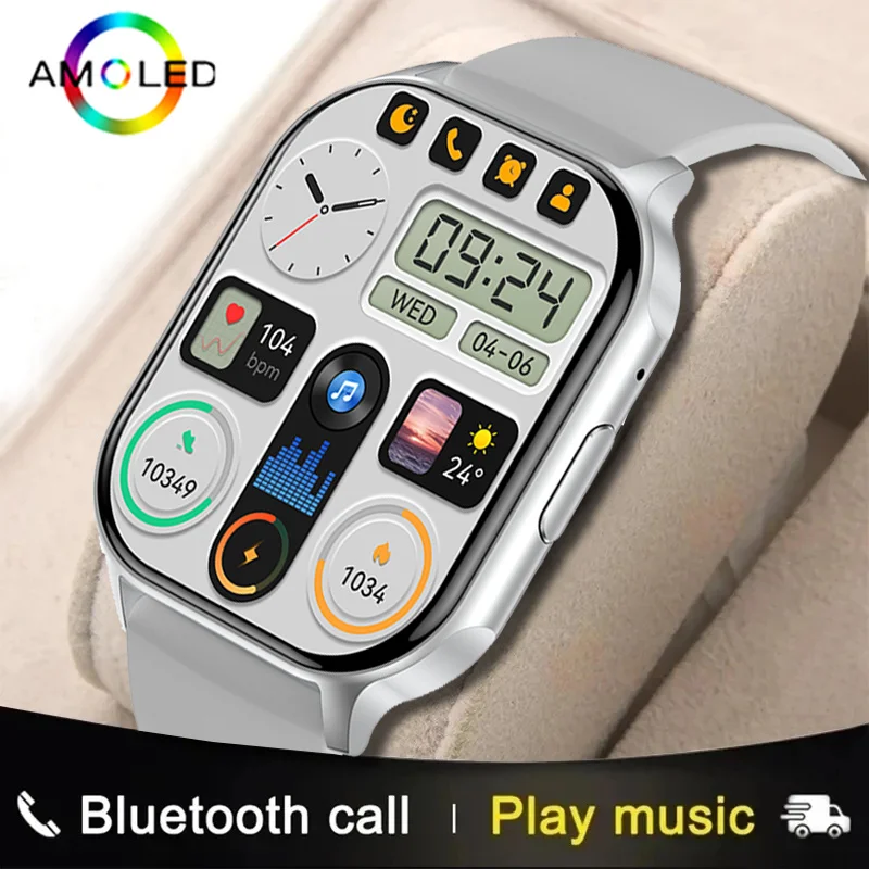 HK26 스마트 워치 남녀공용 AMOLED 스크린, 블루투스 통화 음악, NFC AI 음성 맞춤 다이얼, 스포츠 피트니스 트래커 스마트워치, 2.04 인치 