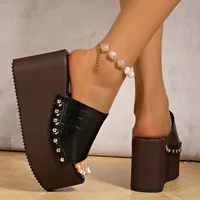 2025 Summer New Rivet Chunky Platform Wedges Women Mules Sandals Punk Thick Sole Slipper Sandals High Heels Sandales Femmes - Image 5