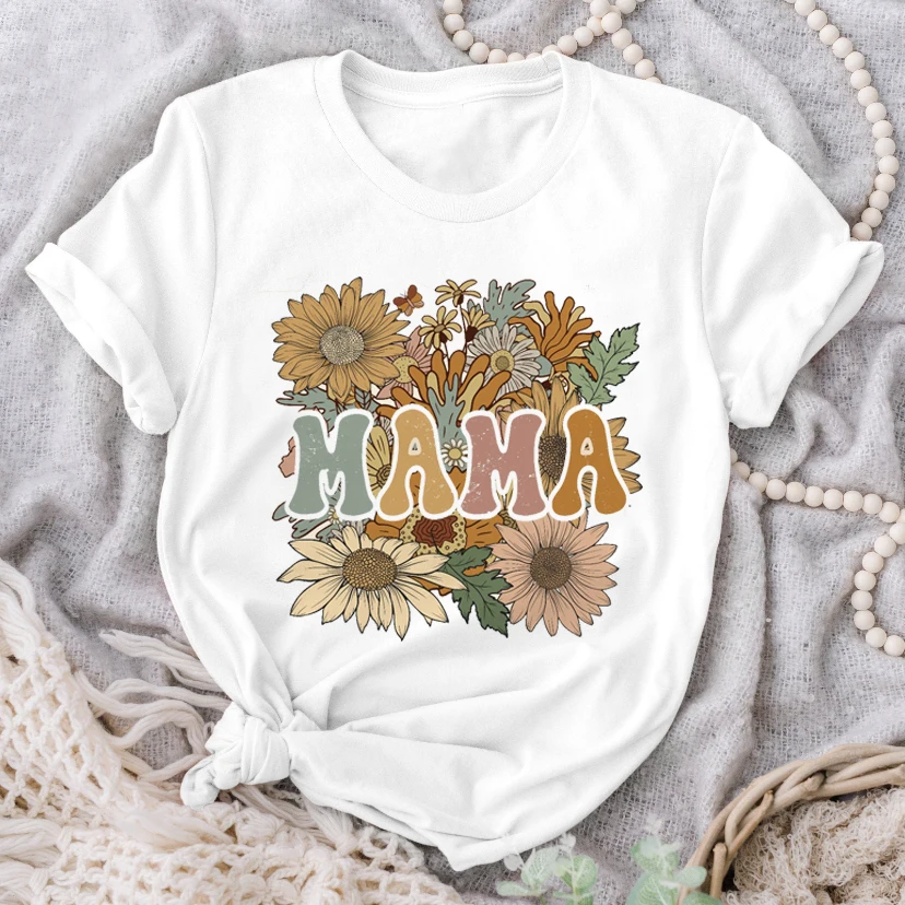 

Women Tshirt Graphic Watercolor Mama Cute Mom Flowers Mother Clothes Lady Tops Clothing Tees Print Female T Shirt T-Shirt Femme