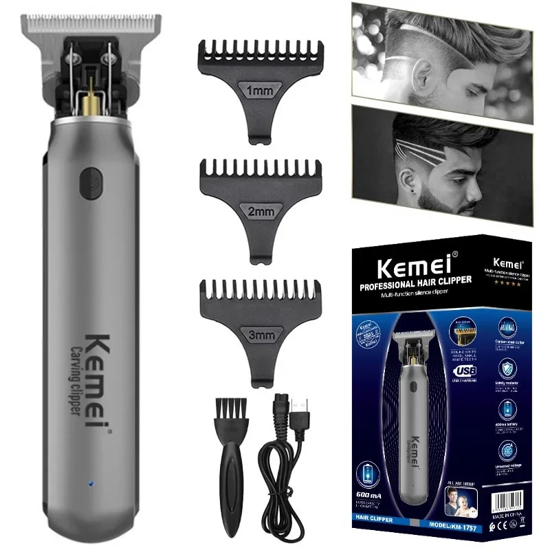 

Kemei KM-1757 Professional Finishing Hair Clipper Cordless Men's Trimmer Rechargable Hair Cutting Machine Oil Head T-Blade 0MM