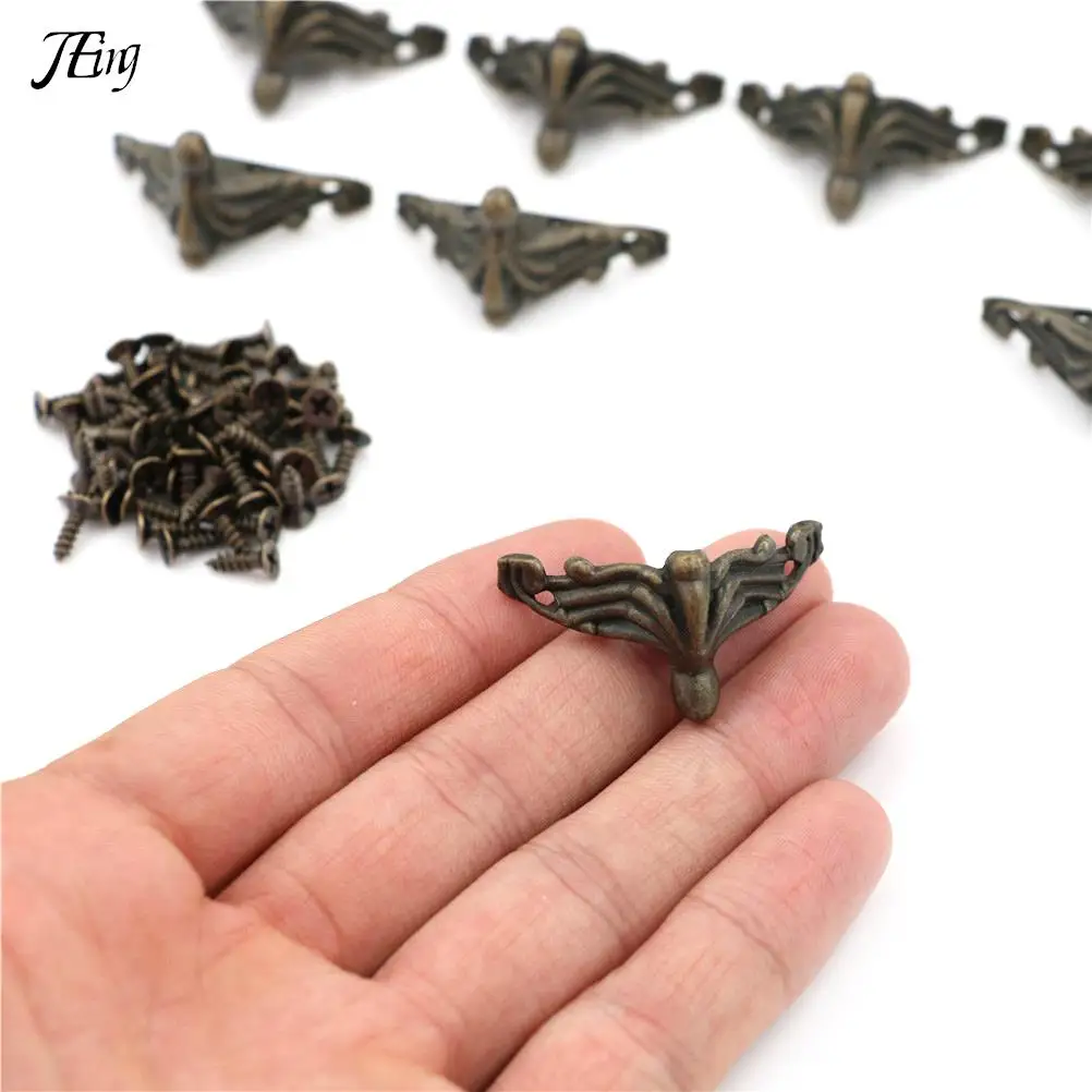 10Pcs Antique Bronze Jewelry Gift Box Wood Case Decorative Feet Leg Corner Protector 27x36mm