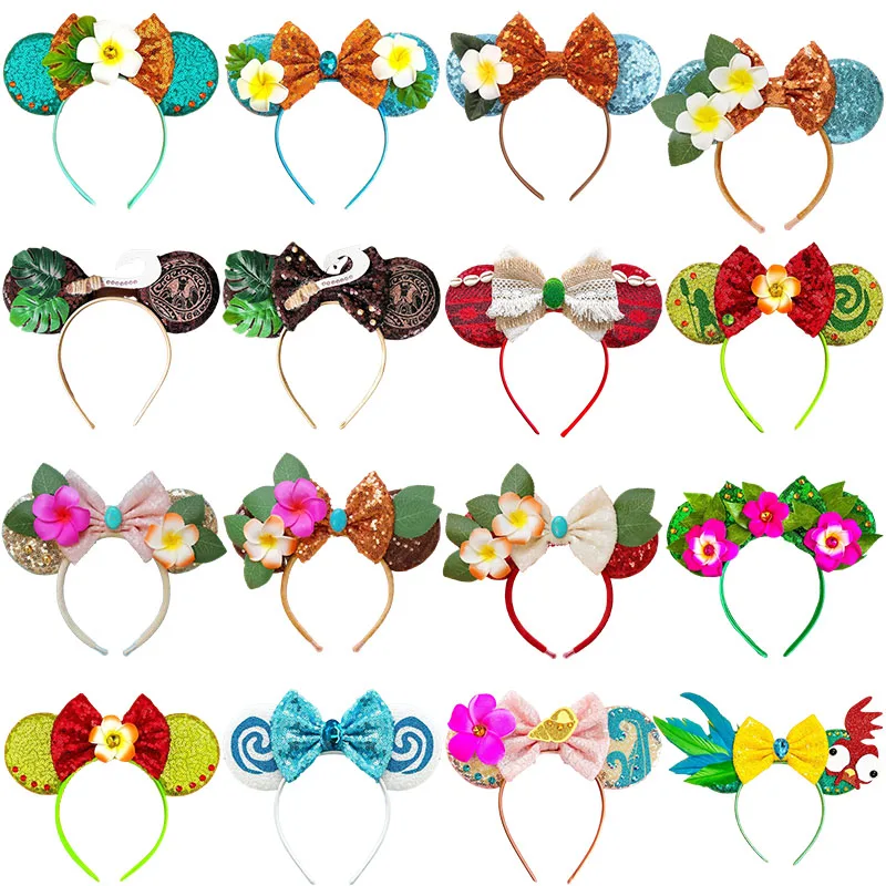 

Disney Mickey Mouse Headwear Moana Ears Headbands For Girls Kids Fishhook Hairbands Women Sequins Bow Maui Hair Accessories Gift