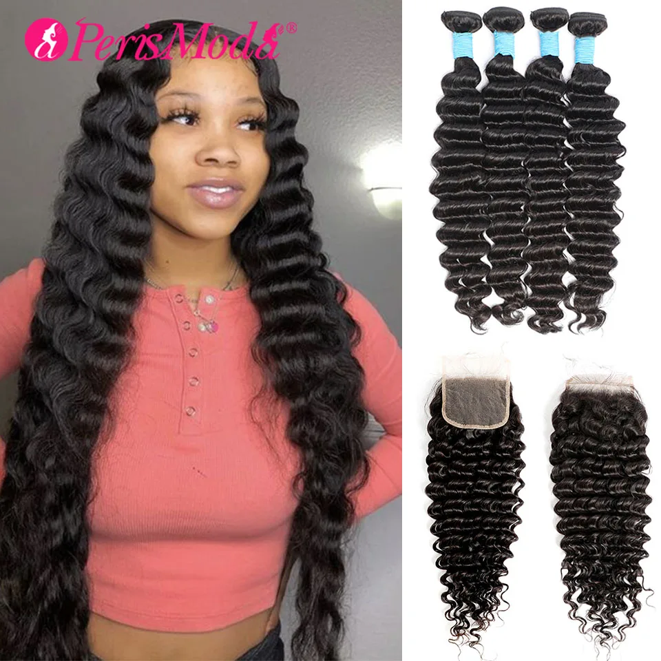 

Deep Wave Bundles With Closure 13X4 HD Transparent Curly Lace Frontal With Bundle Human Hair Remy Brazilian Weave Hair Extension