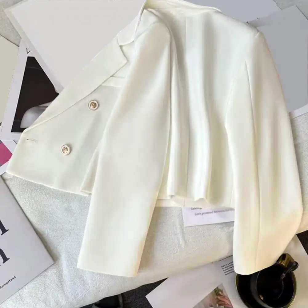 

Women Lapel Cropped Chic Streetwear Autumn Women's Double Breasted Cropped Slim Fit Suit Coat with Lapel Solid Color Elegance