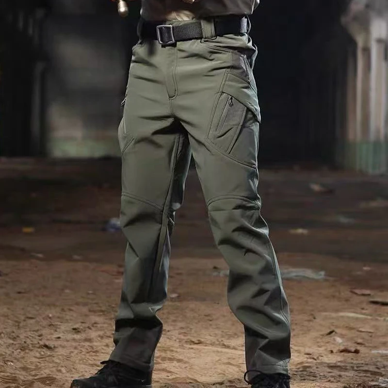 Men Winter Autumn Fleece Waterproof Cargo Pants Hiking Camping Softshell Climbing Casual Warm Tactical Military Combat Trousers 2
