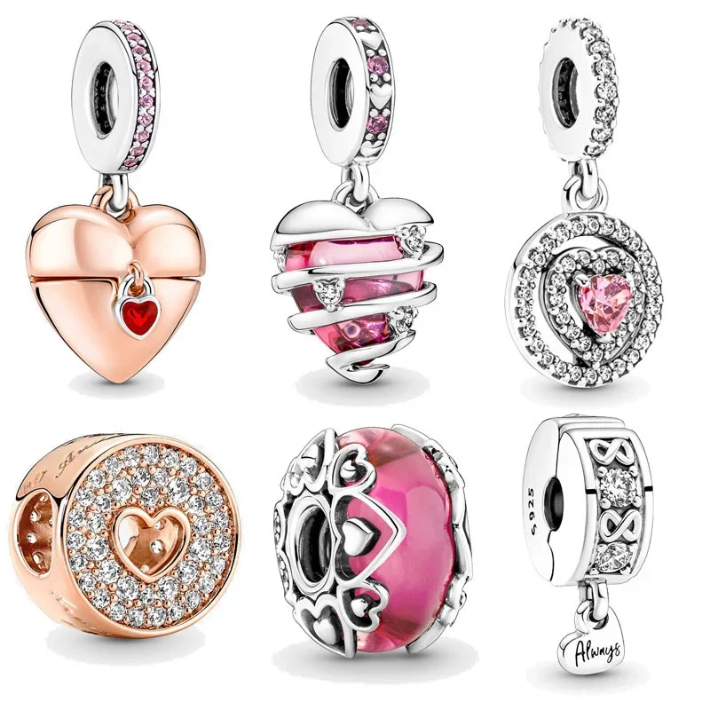

New 925 Sterling Silver Sparkling Diamond Heart Charm Pendant Collection Fit Original Bracelet Women Jewelry Gift DIY