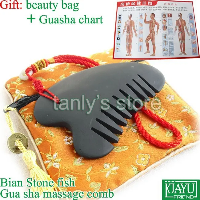 

Wholesale & Retail Black Bian Stone Massage Guasha Comb health (90x55mm)