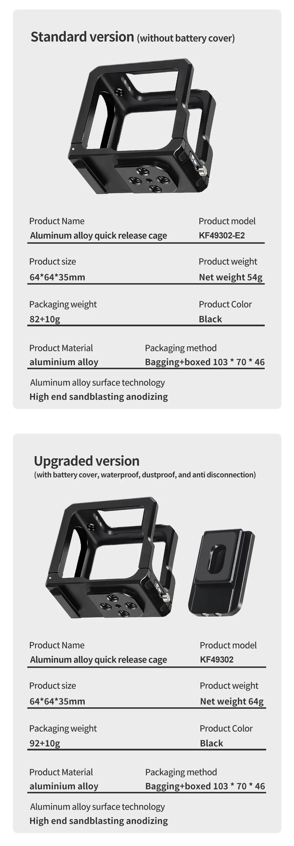 Camera Cage Rig Protective Frame Metal Case for HERO 11 Black Mini Side Door Ba