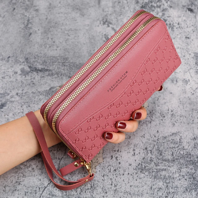 2024 Nuova borsa da donna Portafoglio con cerniera lunga Portafoglio tascabile per cellulare di grande capacità in rilievo 2
