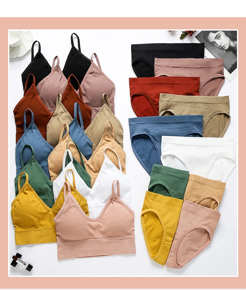 cotton bra and panty sets Women Bra Sets Sexy V-Neck Push Up Bra Suits Seamless Underwear Wire Free Bralette Fitness Lingerie Set Female Sports and Panty bra and knicker sets cheap