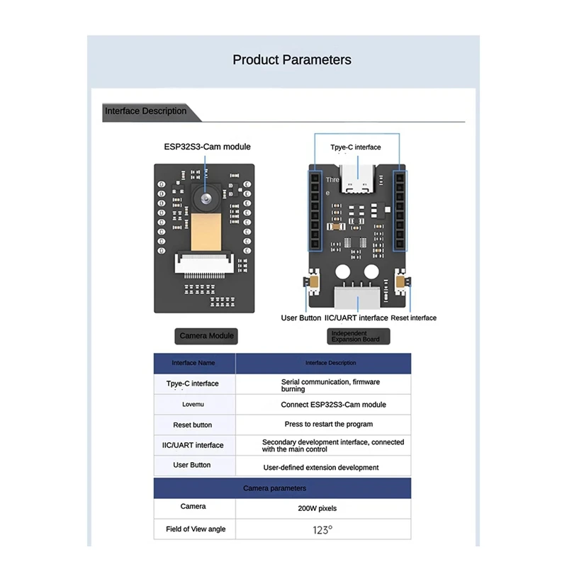 B48B-ESP32-S3 Wifi Camera Module AI Vision Module Support Wifi Video Transmission Face And Color Recognition Dual-Mode Kit