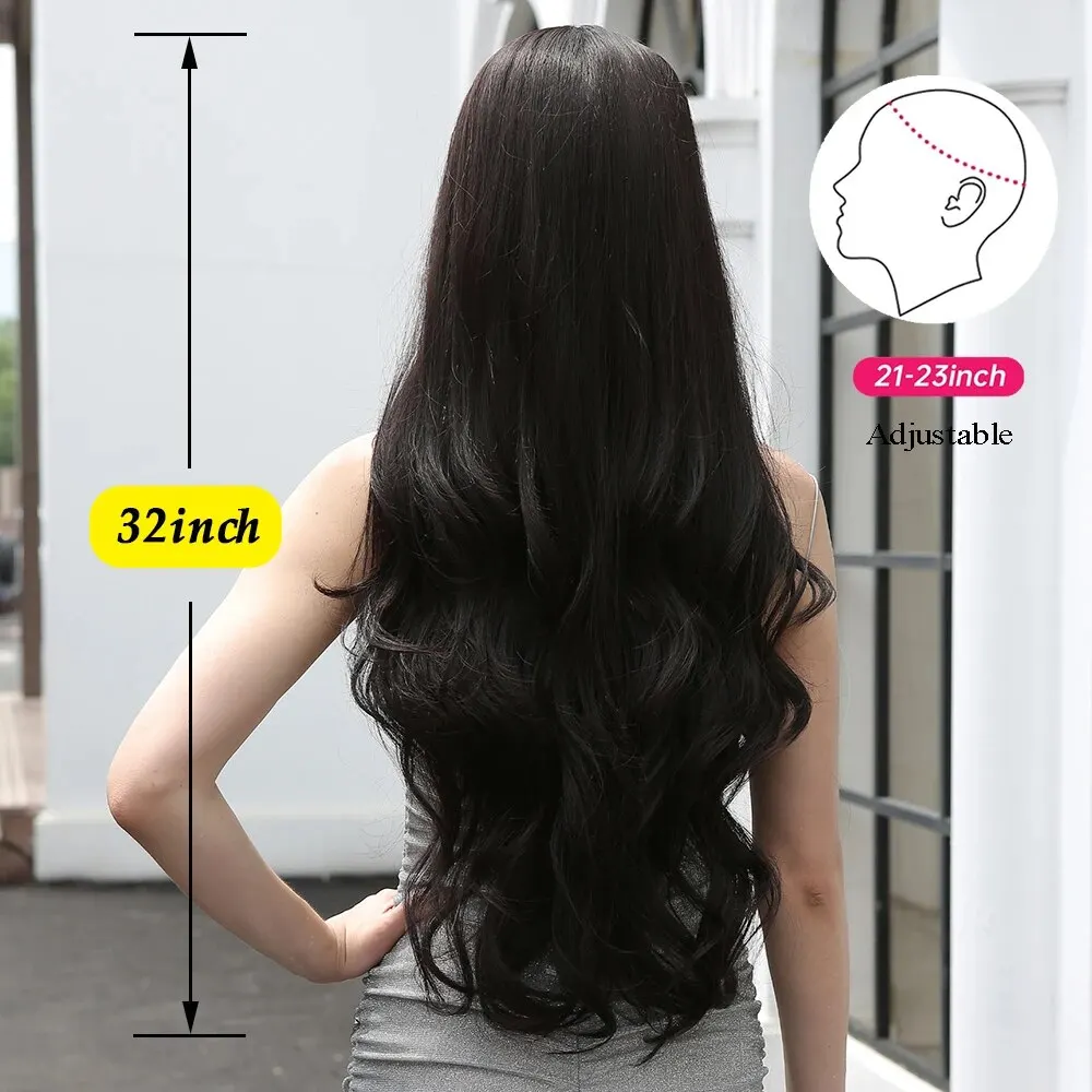 Super Long Black Synthetic Wigs for Women Natural Wavy Hair Wigs with Bangs Female Wig Cosplay Heat Resistant Fiber Wigs