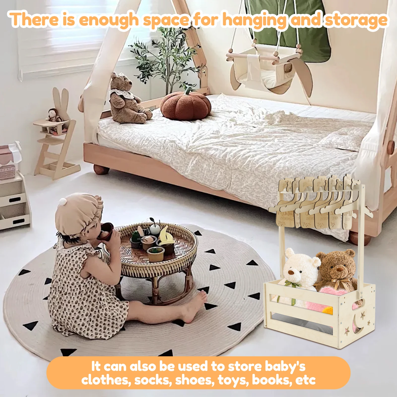 Wood Baby Shower Basket Adjustable Handle Baby Shower Crate Closet Pretty Versatile Baby Shower Gifts Basket for New Born Baby 5