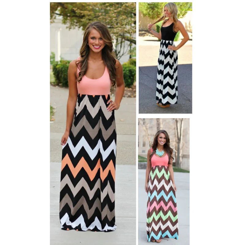 

Fashion Women BOHO Party Dress Ladies Striped Printed Maxi Summer Beach Long Dress Plus Size S-5XL Beach Dress