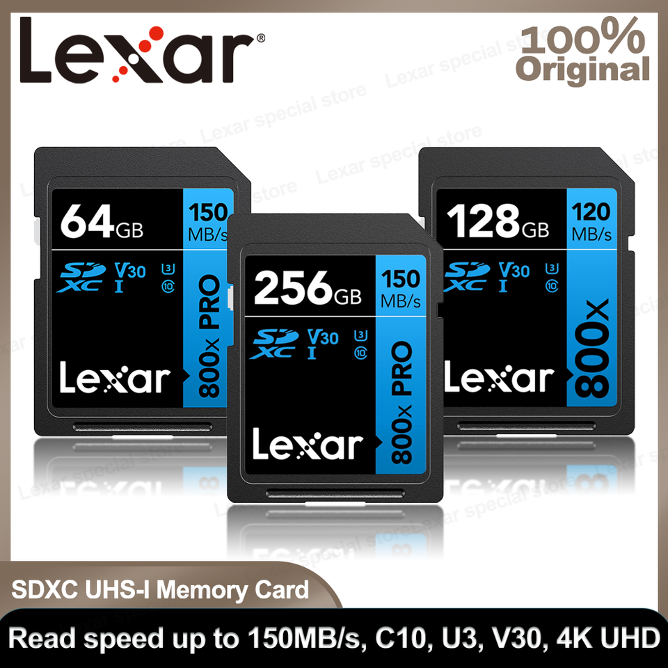 Lexar SD Card 800X Pro Memory Card C10 V30 4K Video High Speed up to 150MB/s UHS-I SDXC Card for PC Mac Mid-Range DSLR Cameras