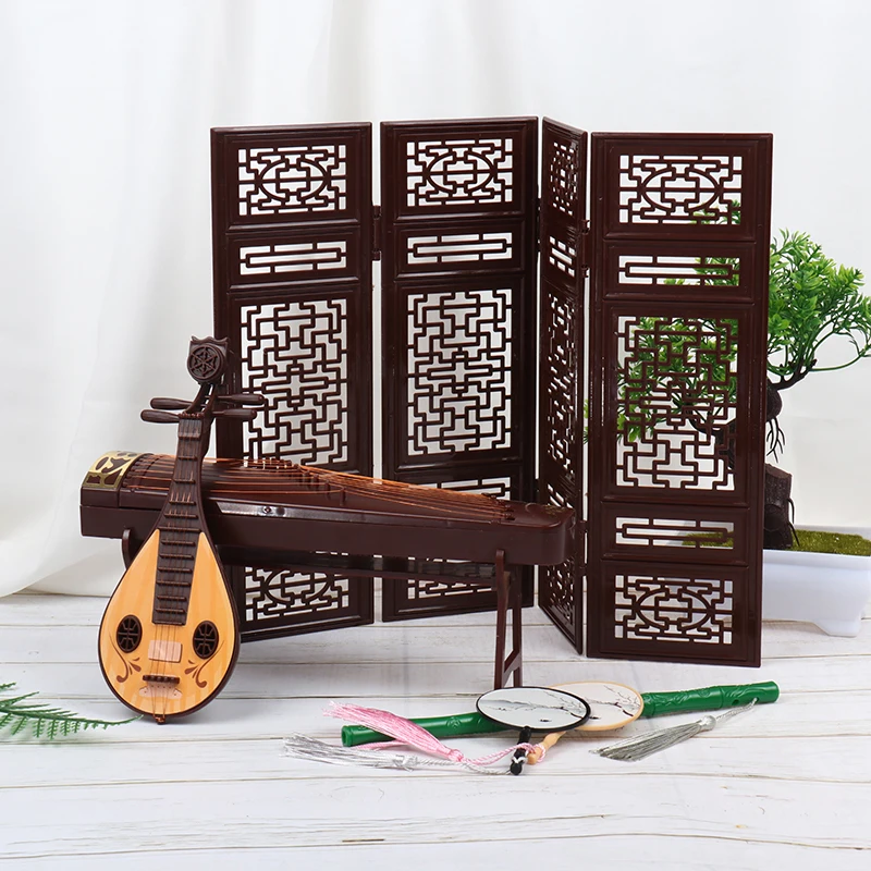 

Antique Doll Accessories Chinese Style Ornaments Props Classical Screen Fan Xiao Guzheng Musical Instrument Toys