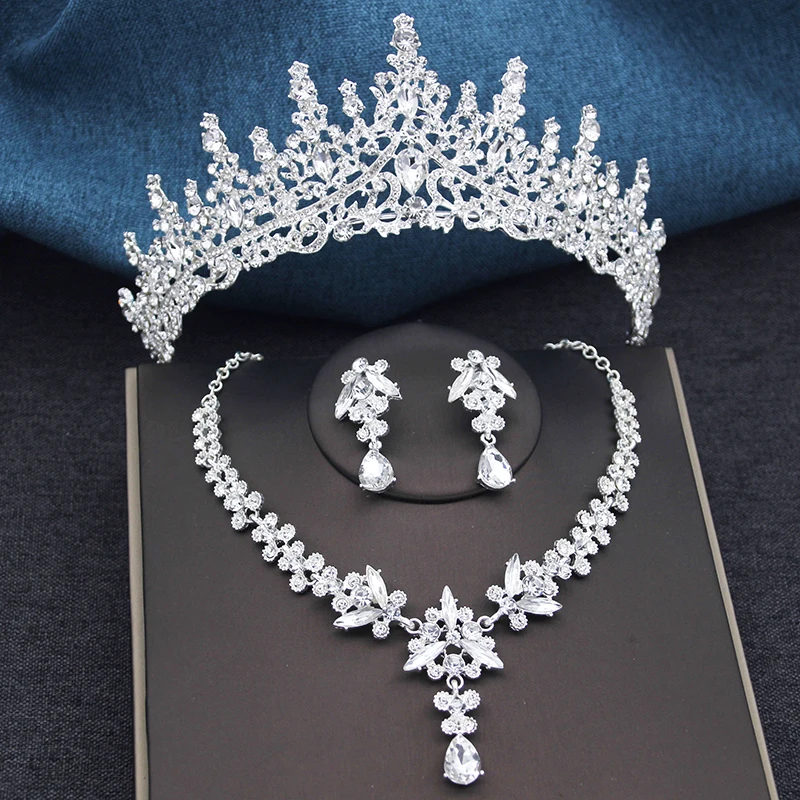 Bridal jewelry sets 3Pcs Bridal Crown Jewelry Sets Luxury Tiaras and Earrings Necklace Set For Women Bride Wedding Dress Crown Sets Prom Gifts