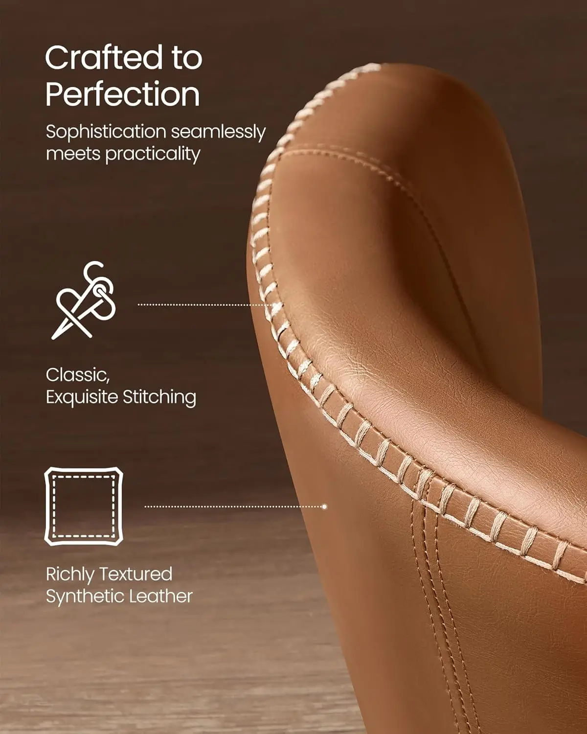 Dining Chairs Set of 2,Upholstered Kitchen Chairs, Comfortable Seat, Synthetic Leather with Stitching,Mid-Century Modern