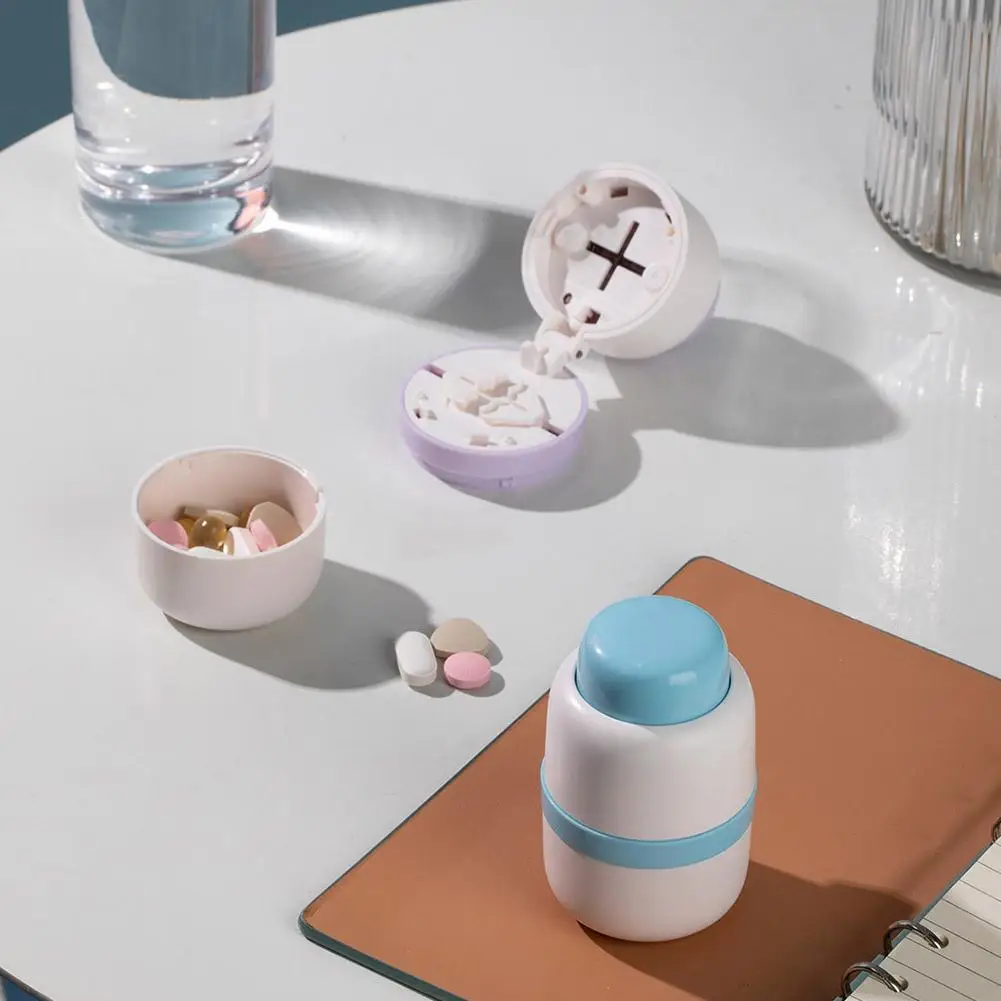 

Portable 2-in-1 Pill Box With Pill Cutter For Cutting Small Pills Or Large Pills In Half & Quarter, Travel Pill Organizer C D2K0