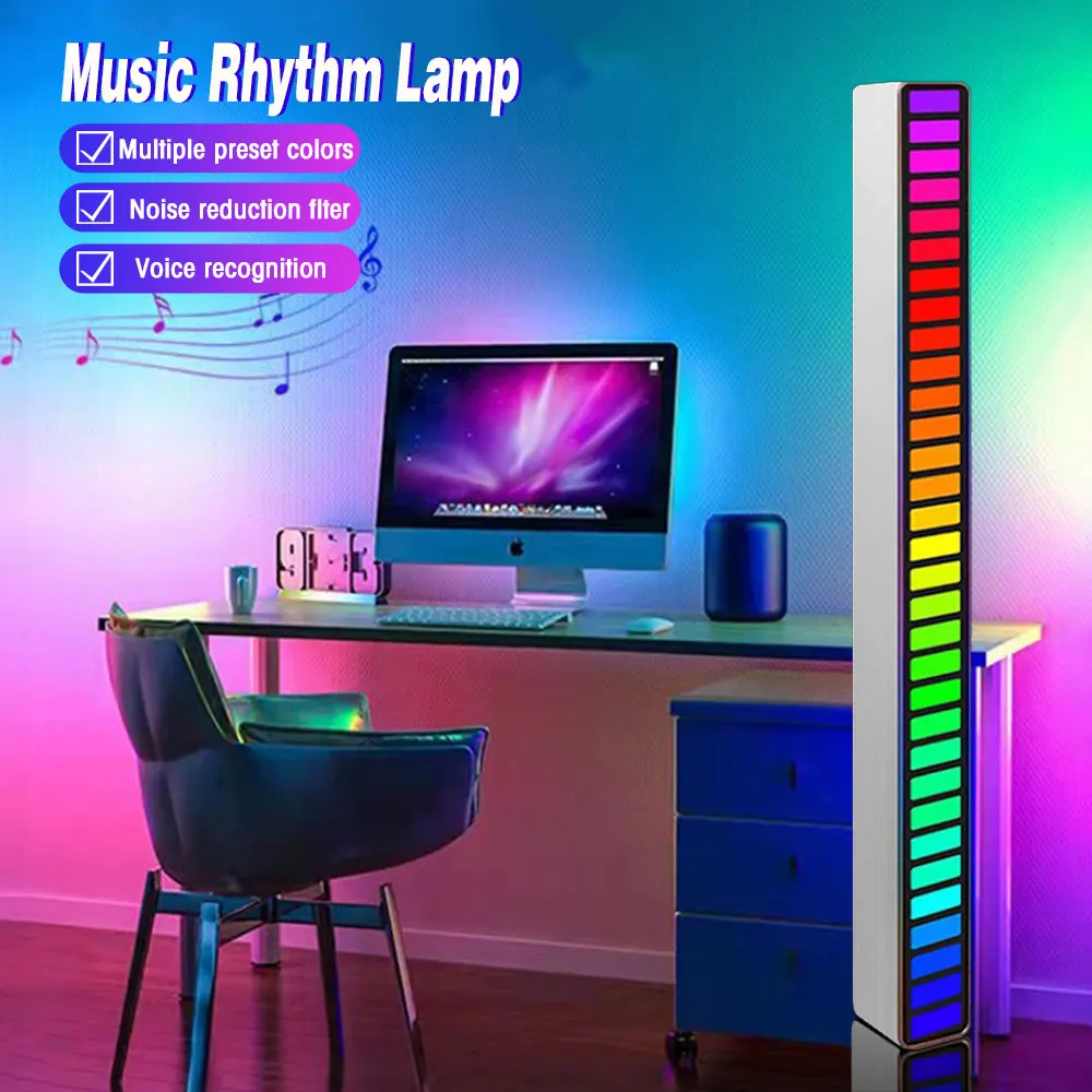 Car Led Sound Control Light Bar RGB Ambient Pickup Rhythm Lamp Music USB Adjustabl Automotivo Strip for automobiles family Party car headlight