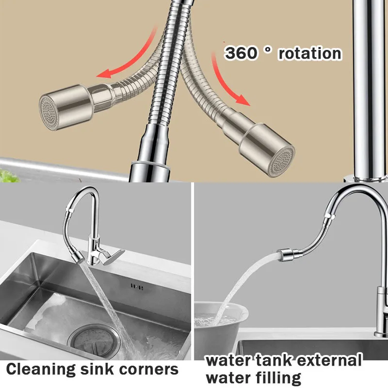 12-50cm Universal Faucet Extender Stainless Steel 360° Rotation Kitchen Sink Anti-Splash Nozzle Aerator Extension Hose 1/2 Modes 4