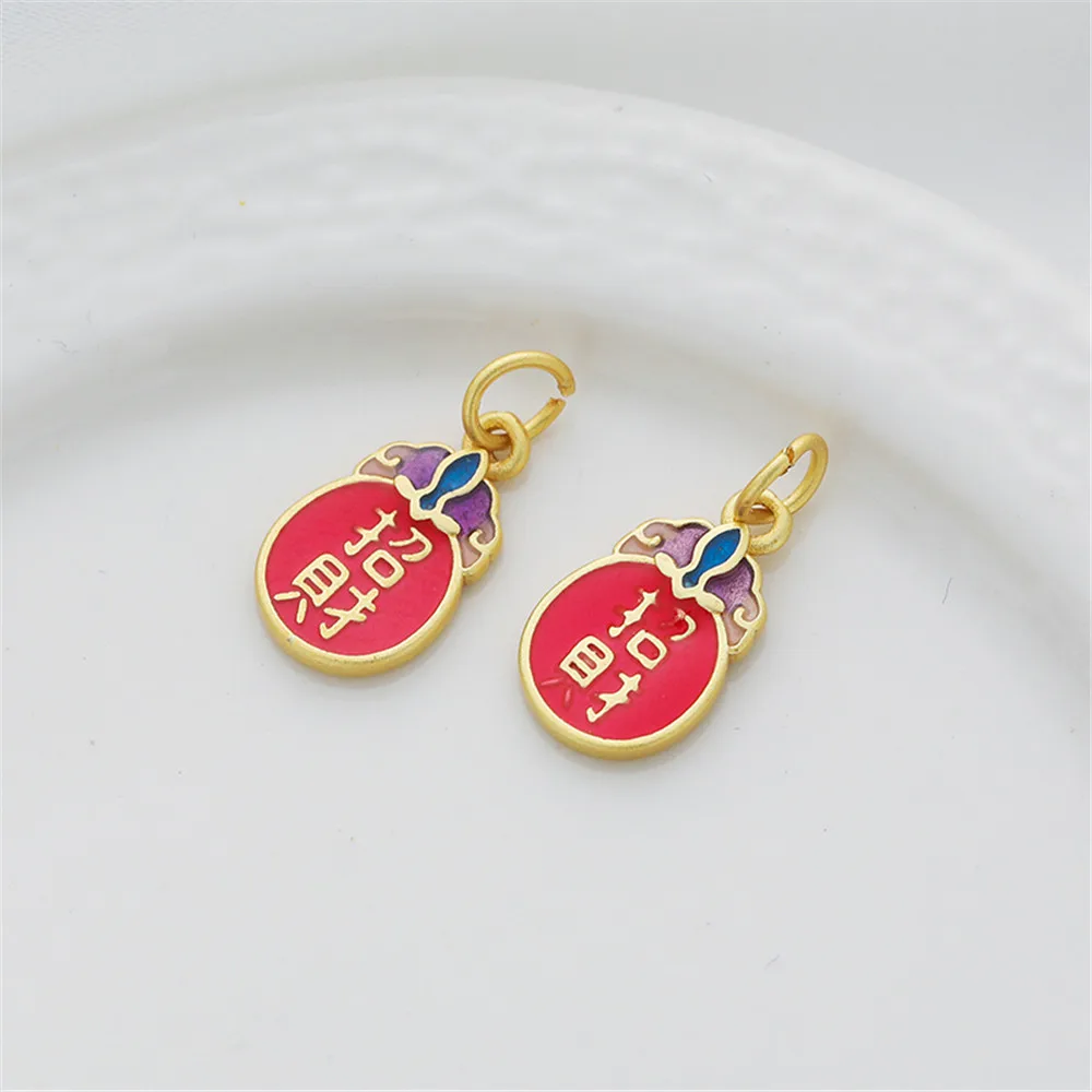 

18K gold coated dumb gold dripping oil one-sided fortune charm necklace link button diy pearl button head ornament button