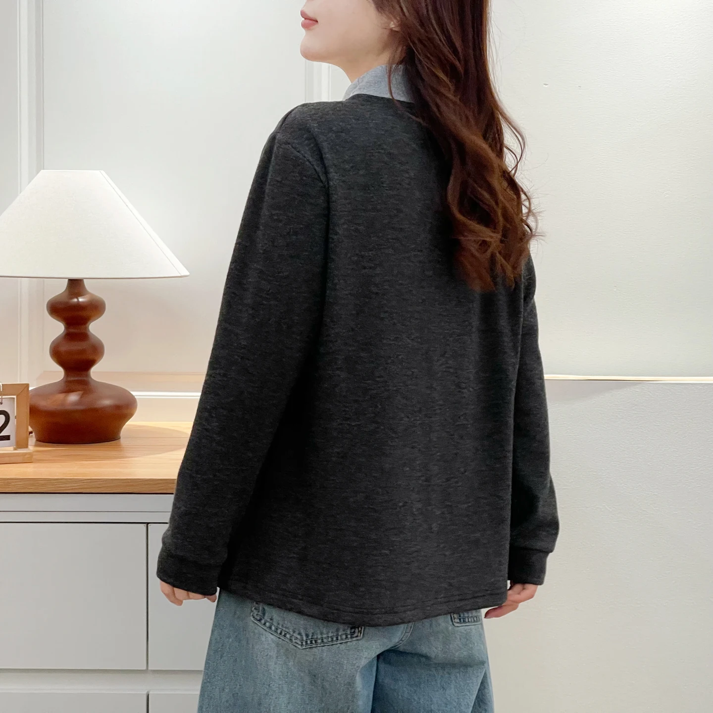 XXXXL Fashion Plus Size Woman Clothing T-Shirt New Autumn And Winter Casual Contrasting Color Fleece Warm Inner Top 8860