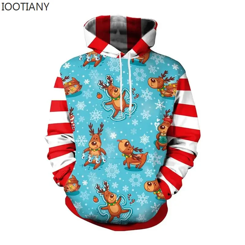 

Men Women Reindeer Snowflakes Ugly Christmas Sweater Pullover Xmas Hoodie Sweatshirt 3D Funny Printed Holiday Party Jumper Tops