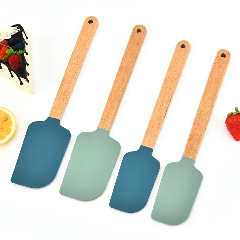 Wooden Handle Cake Spatula Silicone Scraper Non-stick Pastry Blenders Cream Butter Spreader Kitchen Pizza Pies Baking Tools