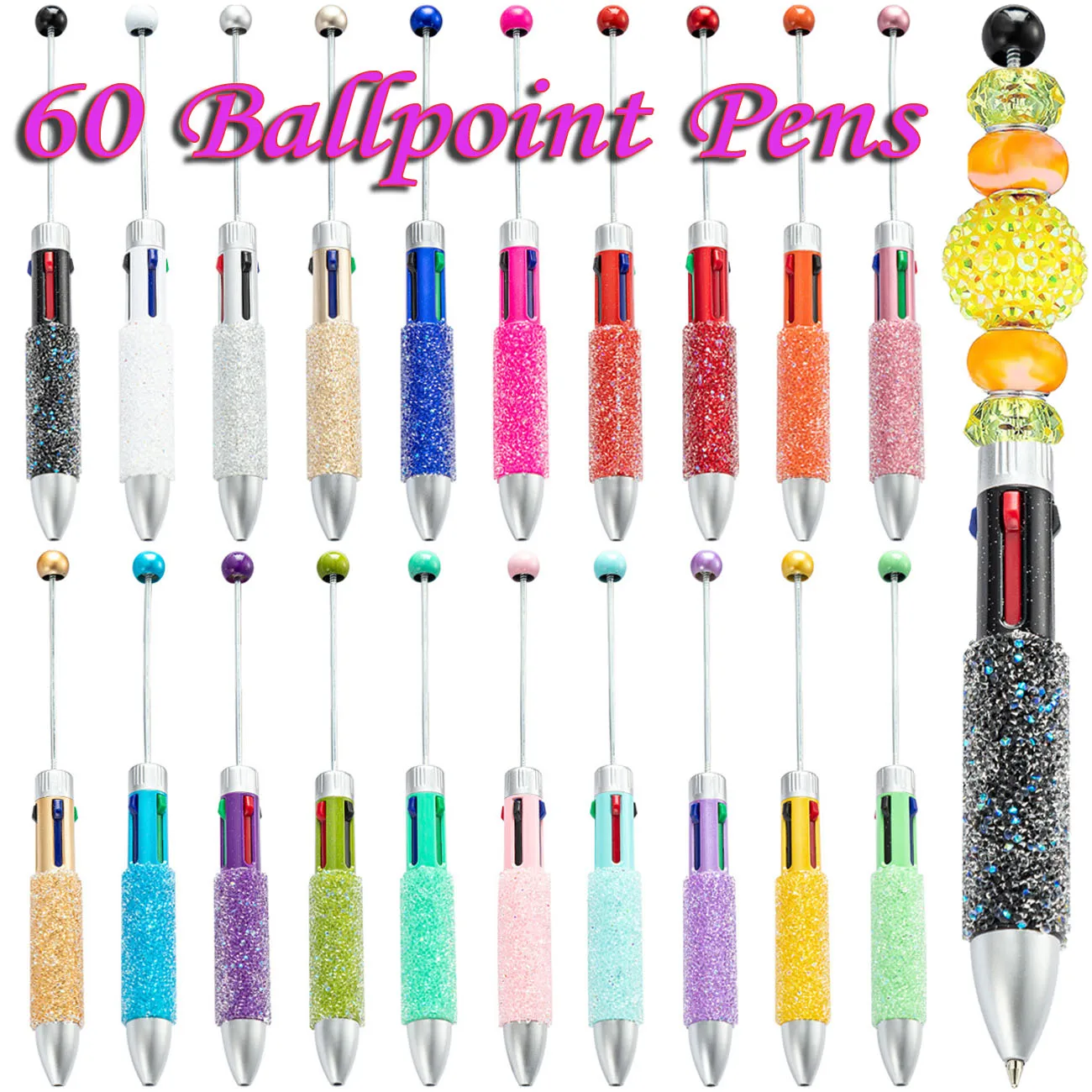 

60Pcs New 4-in-1 Flash Diamond Pen DIY Ballpoint Pen Wholesale Handmade Ballpoint Pens Gifts for Students Schools Offices