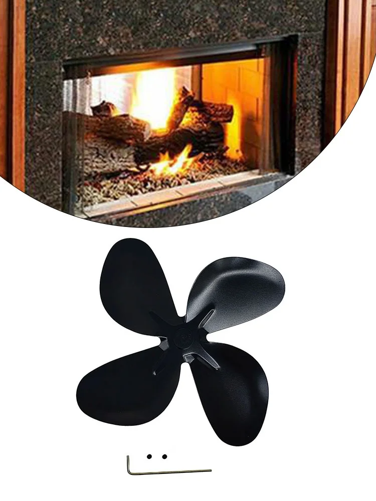 

1pcs 4-blade Aluminum Alloy Fireplace Fan Blade Heat Powered Wood Stove Fan Blade For Home Office Low Noise Stove parts Black