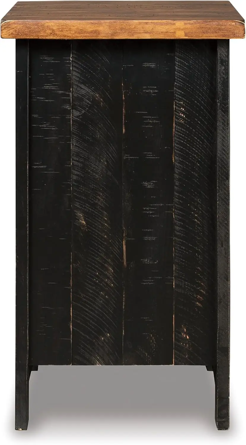 Valebeck Rustic Farmhouse Chair Side End Table with Cabinet Door, Distressed Black
