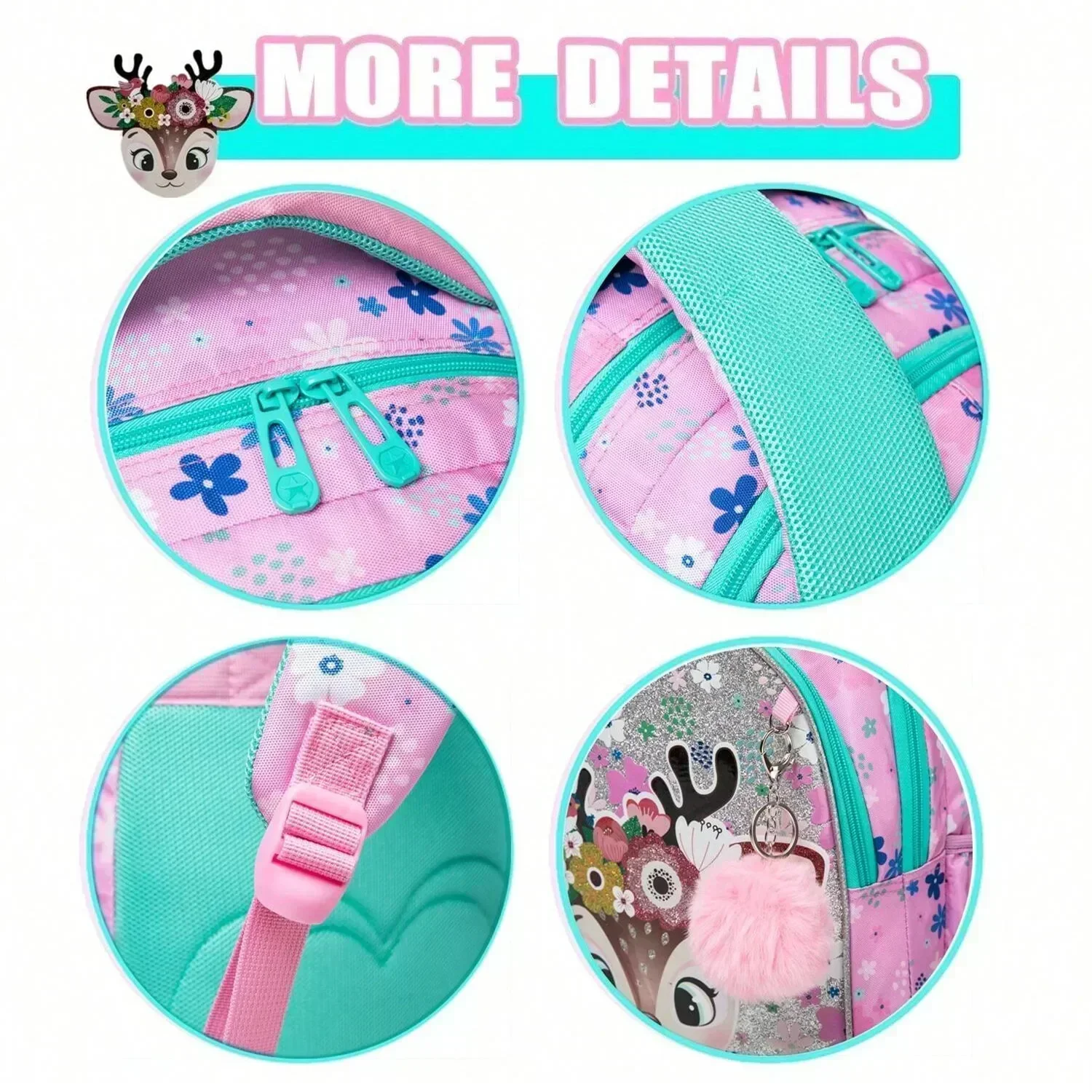 3PCS Cute School Bags for Girls Kids Backpack Set with Lunch Box Pencil Case Back To School Bookbag for Elementary Students 3