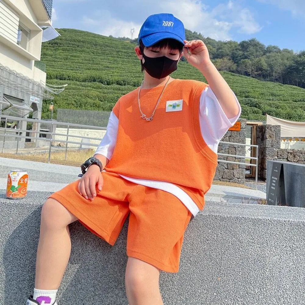 

2023 Summer Kids Short Sleeve T-shirt Shorts Sport Casual Outfits Set with Pants for Teenage Boy Clothing 2pc Boys Clothes Set