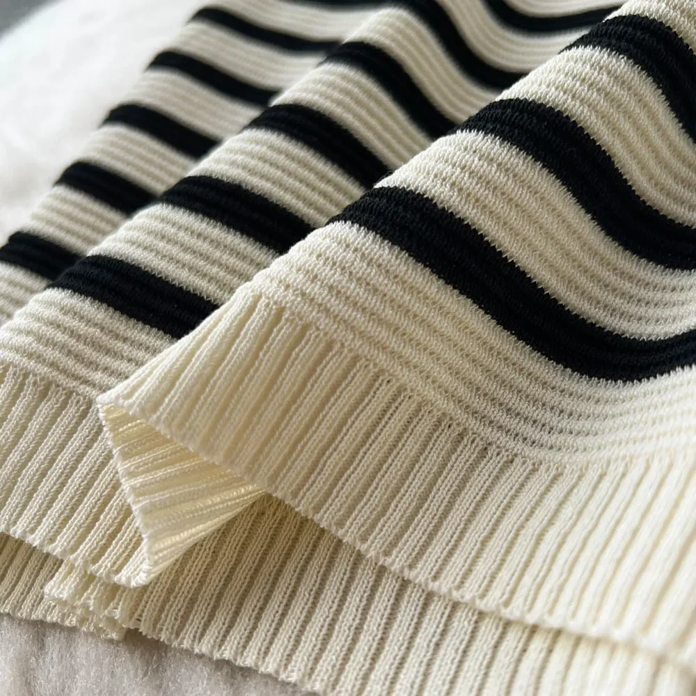 Summer Striped Beach Knitted Dress O Neck Short Sleeves Chic Hotsweet Slim Sundress Streetwear Y2K Bodycon Midi Dress 3