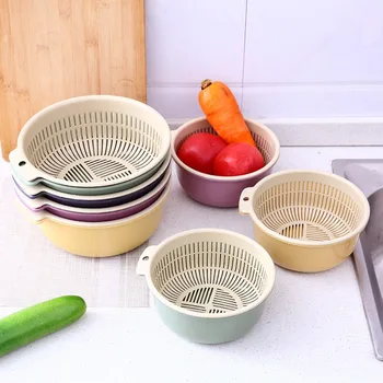 2in1 Kitchen Drain Basket Fresh Vegetable Multifunctional Wash & Drainer Basket Containers Storage Basket