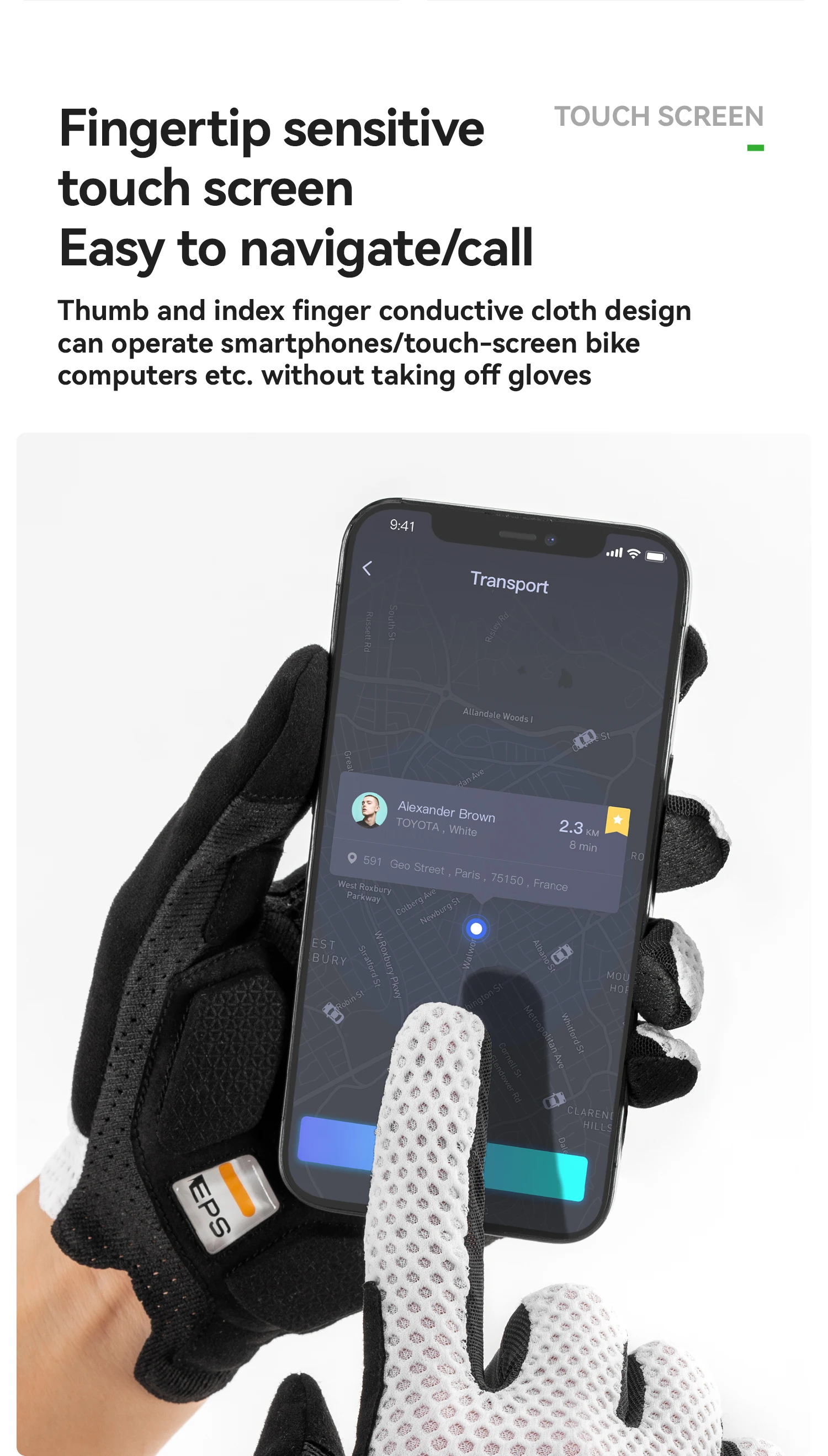ROCKBROS ROAD TO SKY Fahrradhandschuhe mit Vollfinger-Design, Rutschfeste MTB- und Rennrad-Handschuhe, Touchscreen-fähig, Atmungsaktiv, Stoßdämpfend – Detail 7