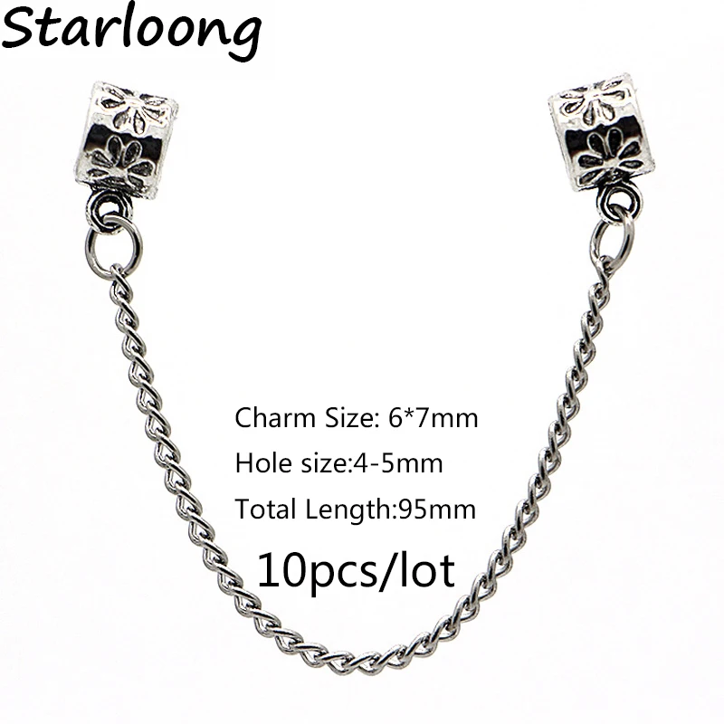 

10pcs/lot diy jewelry accessories European Silver Daisy Safety Chain Murano Diy Beads Charms Fit Bracelets & Bangles
