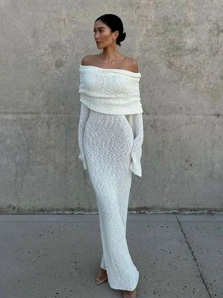Sexy See Through Knit Off Shoulder Slim Beach Maxi Dress 2025 Summer  Swimsuit Cover Up Women Party Dresses Vacation Outfit A2840 - AliExpress  200000345