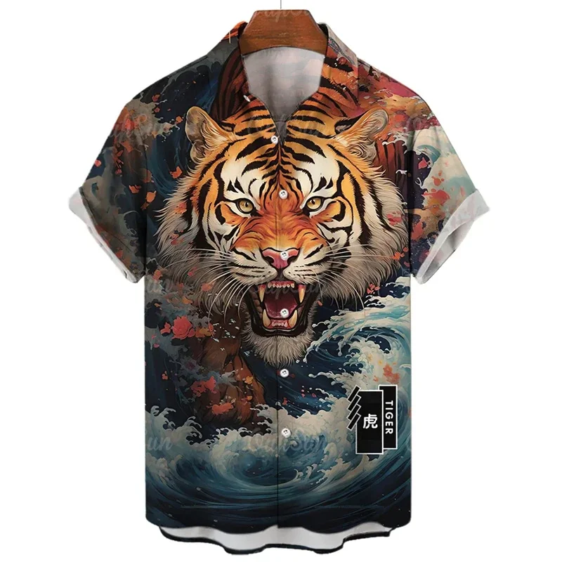 thumbnail image 1 of Nuevas camisas de animales para hombres, ropa con estampado de tigre en 3D, camisas de manga corta para hombres, ropa informal de moda, blusas unisex de moda Harajuku, 1 of 5