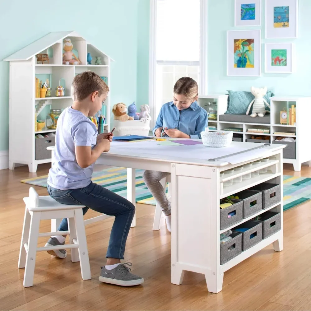 Kids' Art Table and Chair Set - Creamy White: Wooden Kids Play Table for Arts and Crafts| Coloring Desk ,Kids Activity Table 2