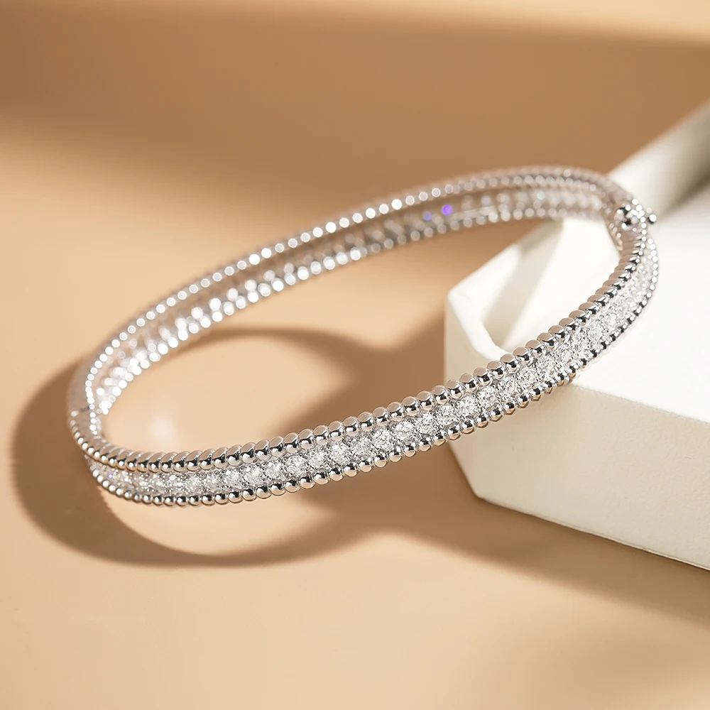 【HYERES LOR】25SS★ Silver Moissanite Accent Slim Bangle Serenty 2mm D Color Moissanite Bangle For Women Man 100