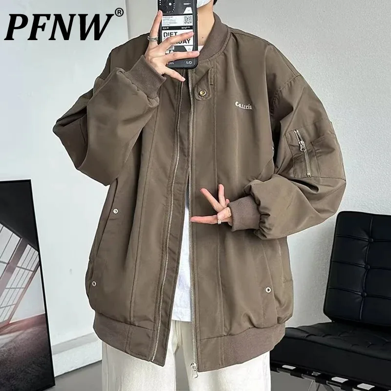 

PFNW Embroidery Men's Baseball Jackets Splice American Stylish Male Casual Coat Vintage Tops Solid Color 2024 Spring New 28W3041