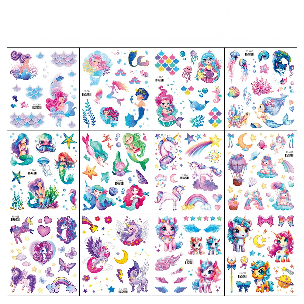 

Mermaid Temporary Tattoos Stickers Mermaid Birthday Party Favors Fish Hippocampus shell Temporary Tattoos Mermaid Party Decor