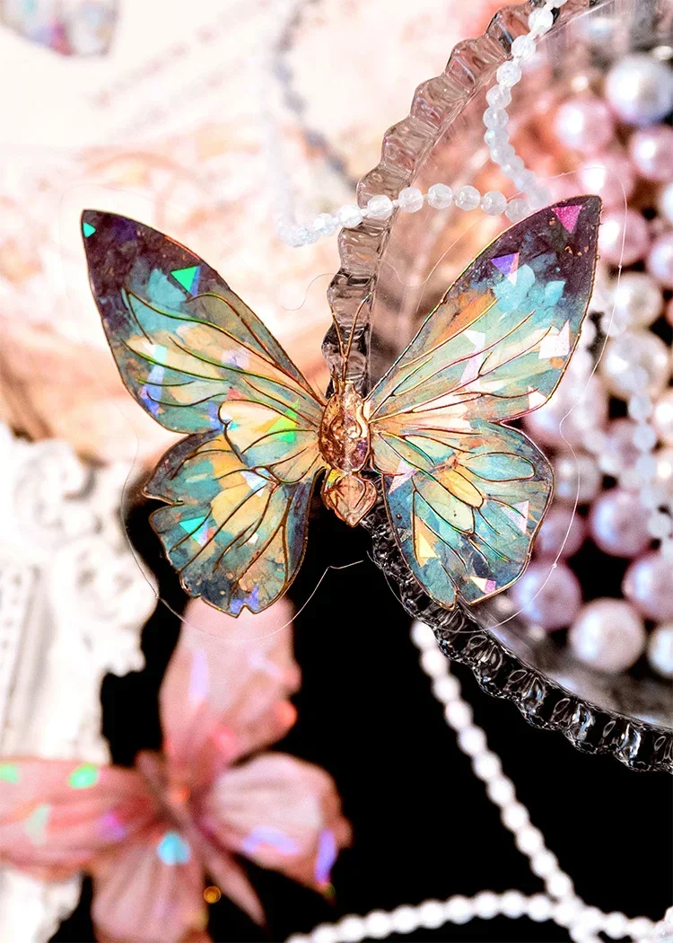 20pcs/pack Stickers Ice Crystal Laser Butterfly Laser Gold DIY Decorative Scrapbooking Material Collage Sticker Journal