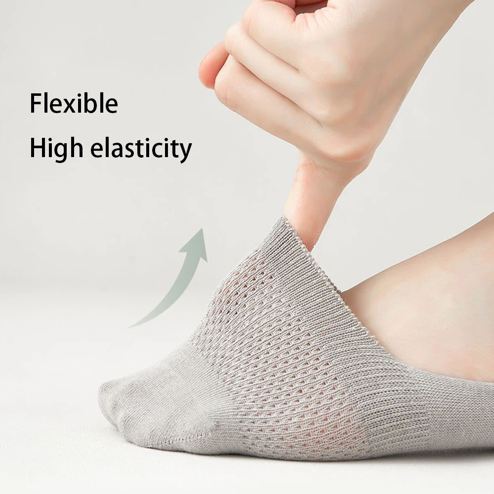 5Pairs Fashion Happy Women Boat Socks Summer Cotton Mesh Non-slip Silicone Invisible Cotton Socks Male Slippers Ankle Socks Gift
