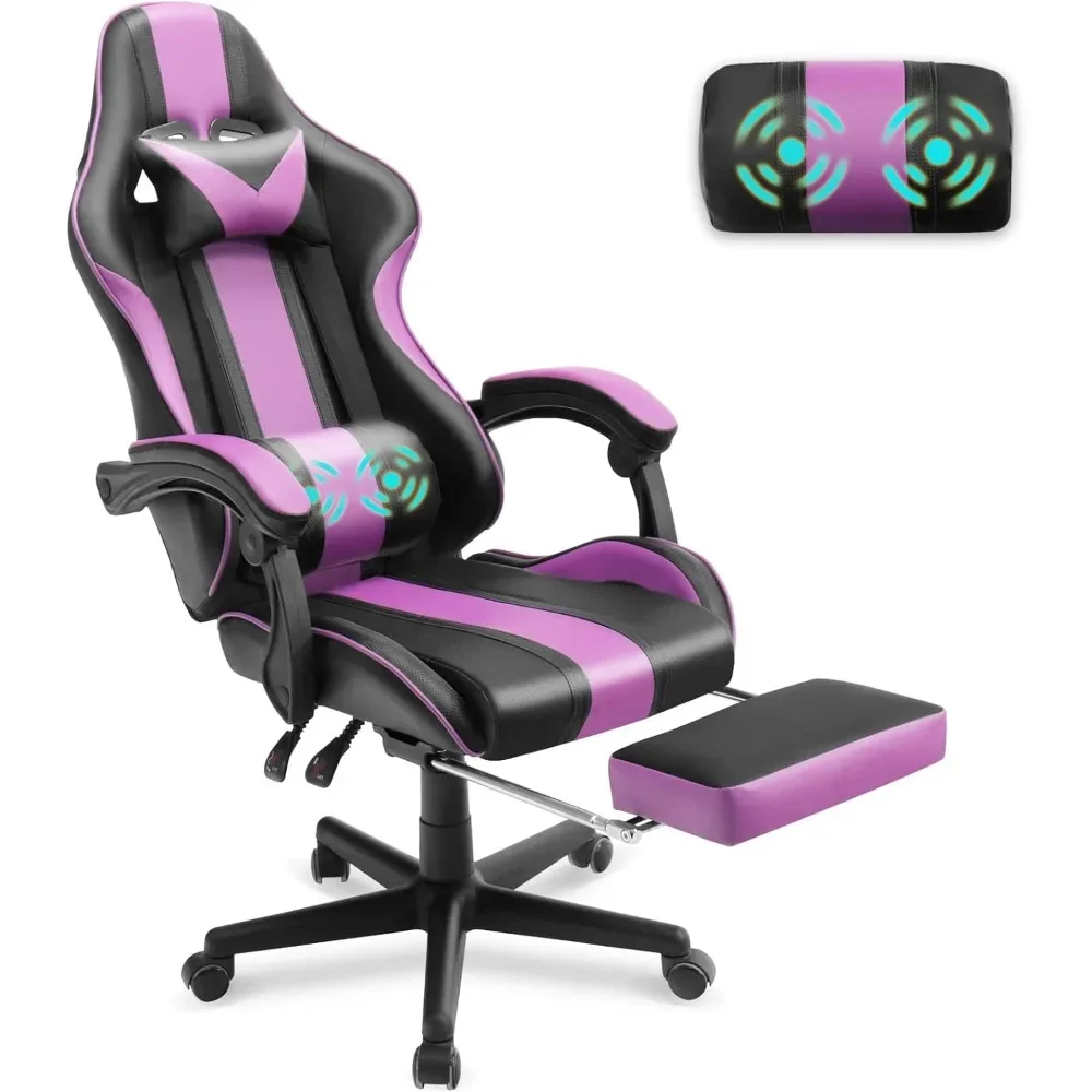 

Gaming Chairs, Ergonomic Racing Style PC Game Computer Chair with Headrest Lumbar Support Adjustable Recliner PU Leathe
