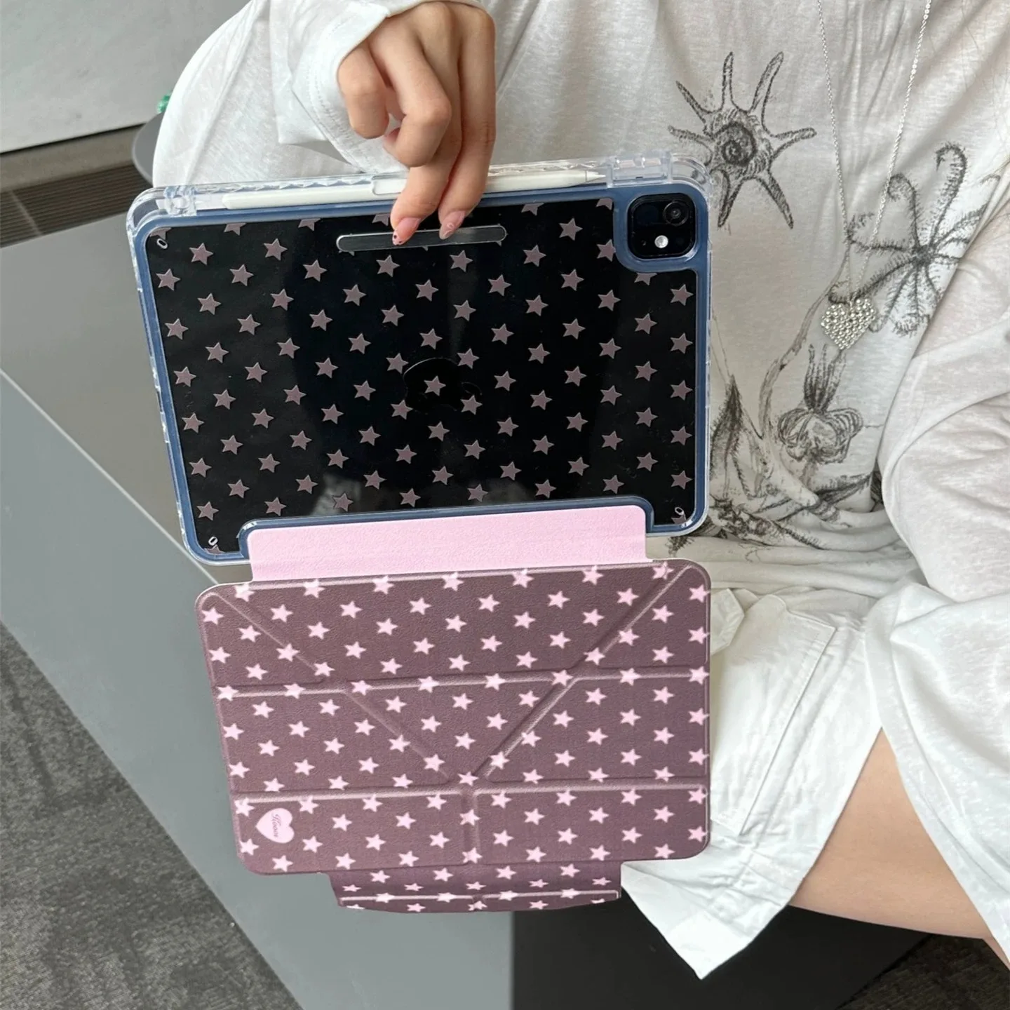 Kawaii Retro Star Mint Green Tablet Cover Case