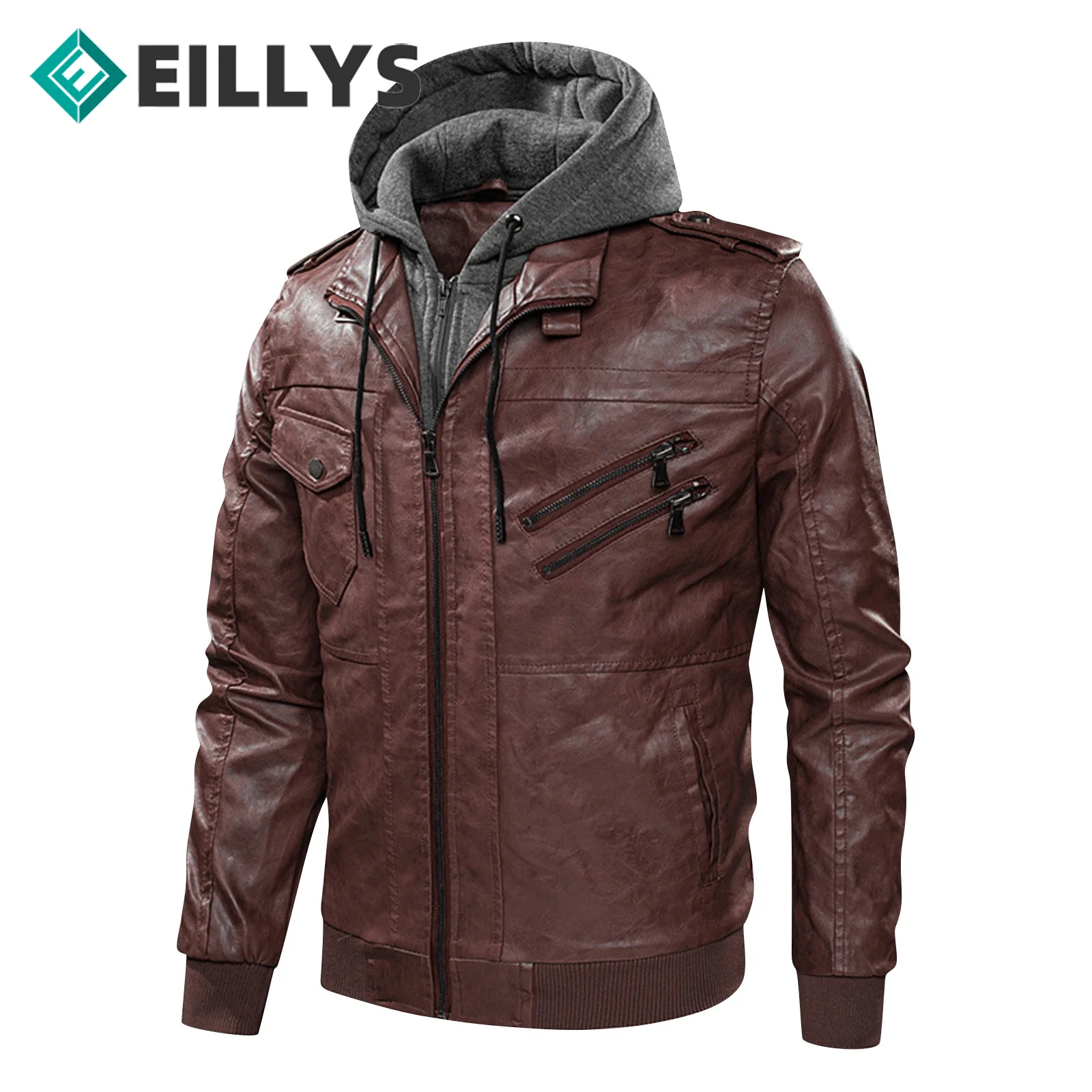 

Men Casual PU Leather Jackets leather Motorcycle Jacket Club Bomber chaqueta Man Winter Thick Warm Vintage Hooded leather jacket