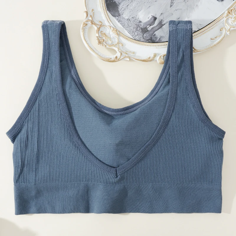 Description Picture 6 of itemSeamless Crop Top Women Underwear Wire-Free U Shaped Camisole Wide Straps Tank Striped Solid Color Bralette Sports Tube Tops